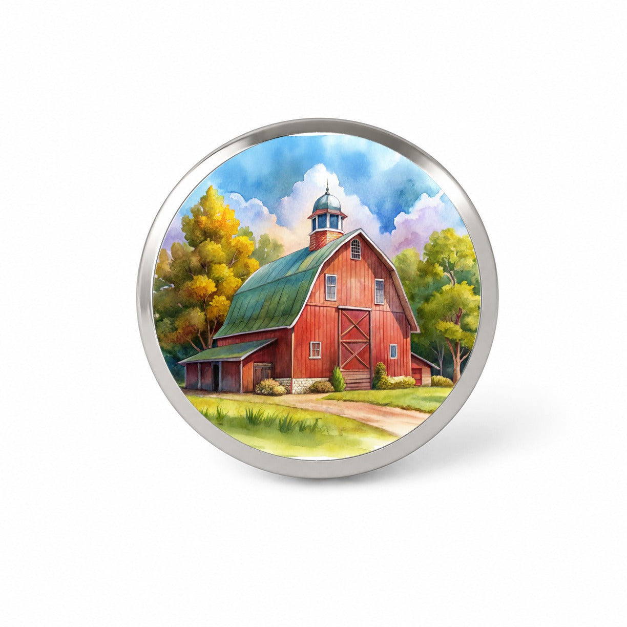 Classic Red Barn Watercolor Novelty Hat Backpack Lapel Pin