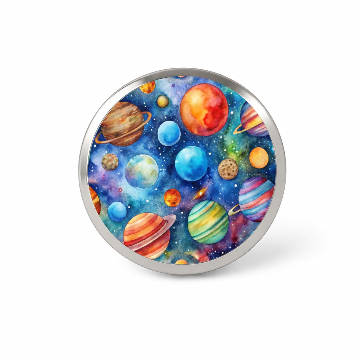 Colorful Planets In Space Watercolor Novelty Hat Backpack Lapel Pin