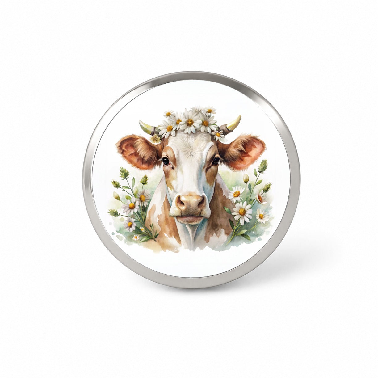 Cow Watercolor With Daisies Novelty Hat Backpack Lapel Pin