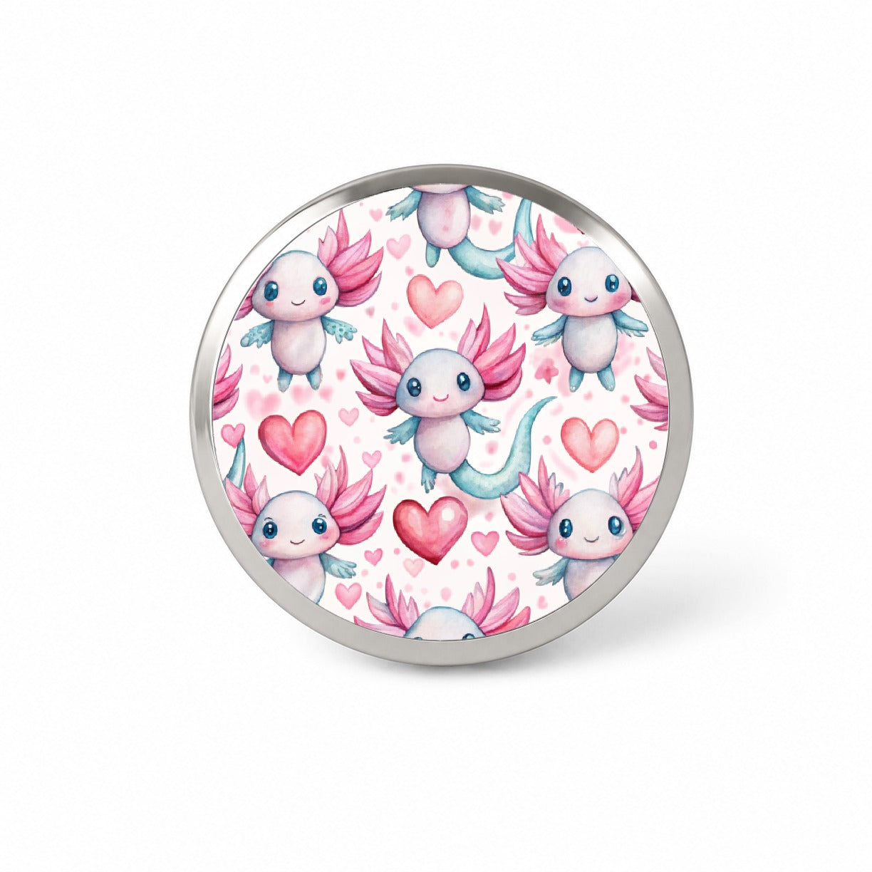 Cute Axolotls Hearts Watercolor Novelty Hat Backpack Lapel Pin
