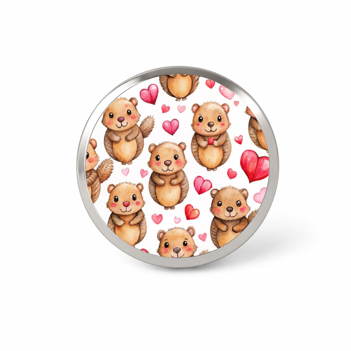 Cute Beavers Hearts Watercolor Novelty Hat Backpack Lapel Pin