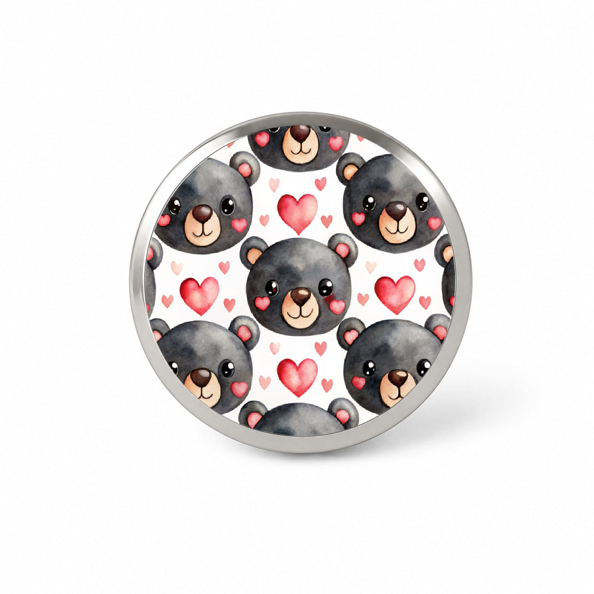 Cute Black Bear Faces Hearts Novelty Hat Backpack Lapel Pin
