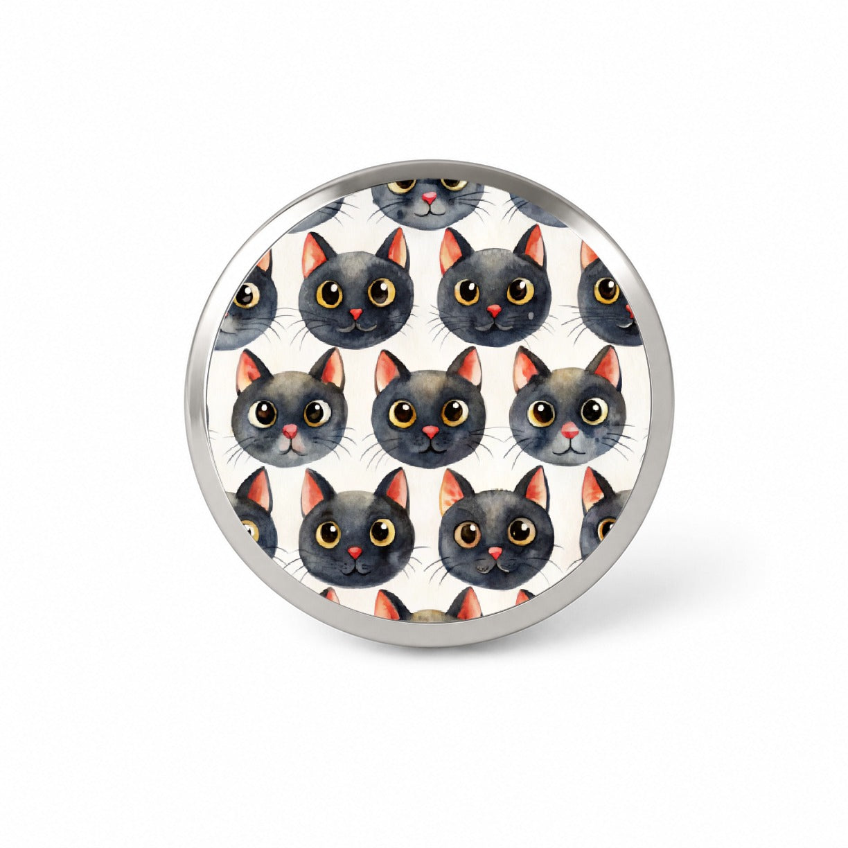 Cute Black Cat Faces Watercolor Novelty Hat Backpack Lapel Pin
