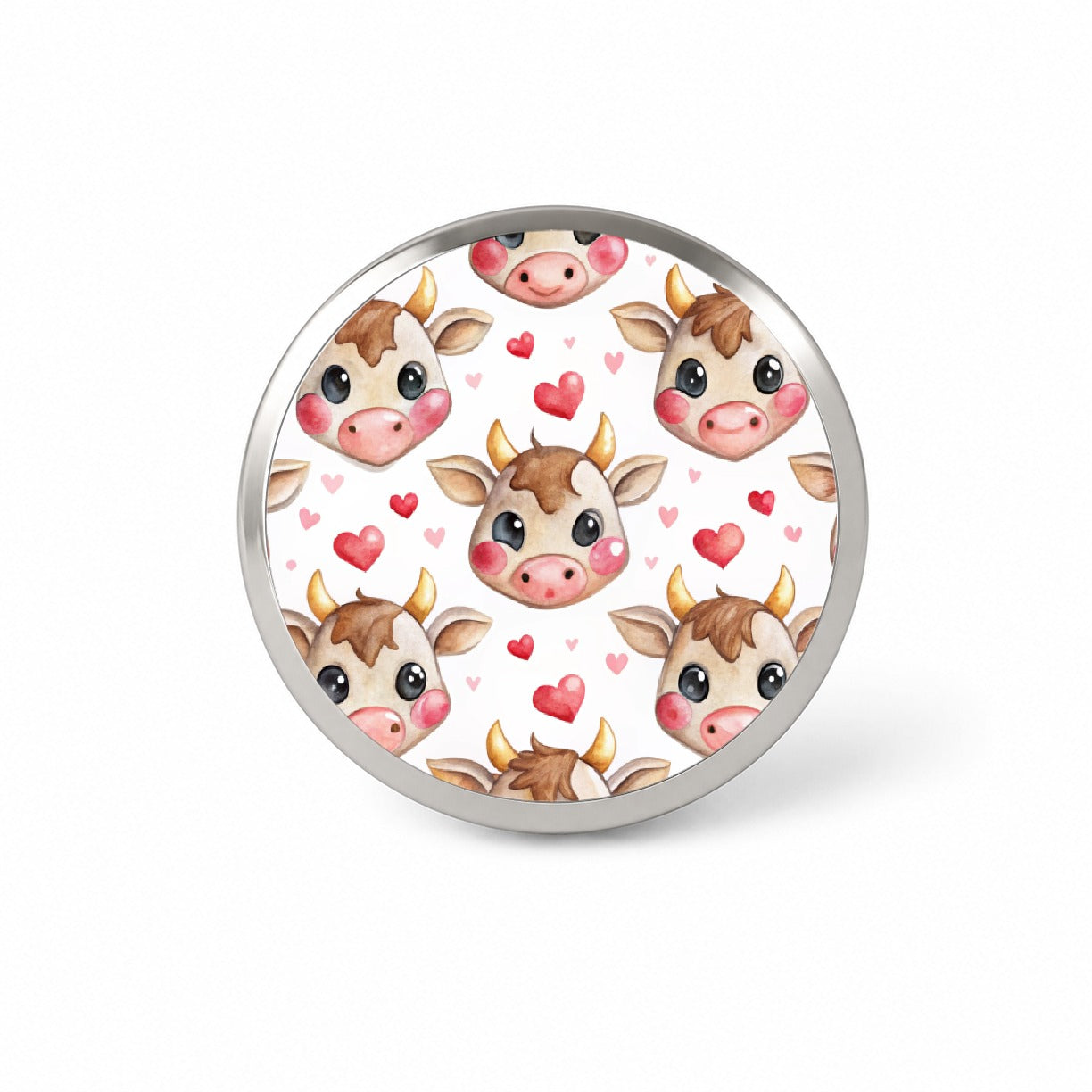 Cute Cow Faces Hearts Watercolor Novelty Hat Backpack Lapel Pin