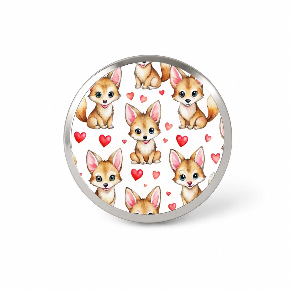 Cute Coyotes Hearts Watercolor Novelty Hat Backpack Lapel Pin