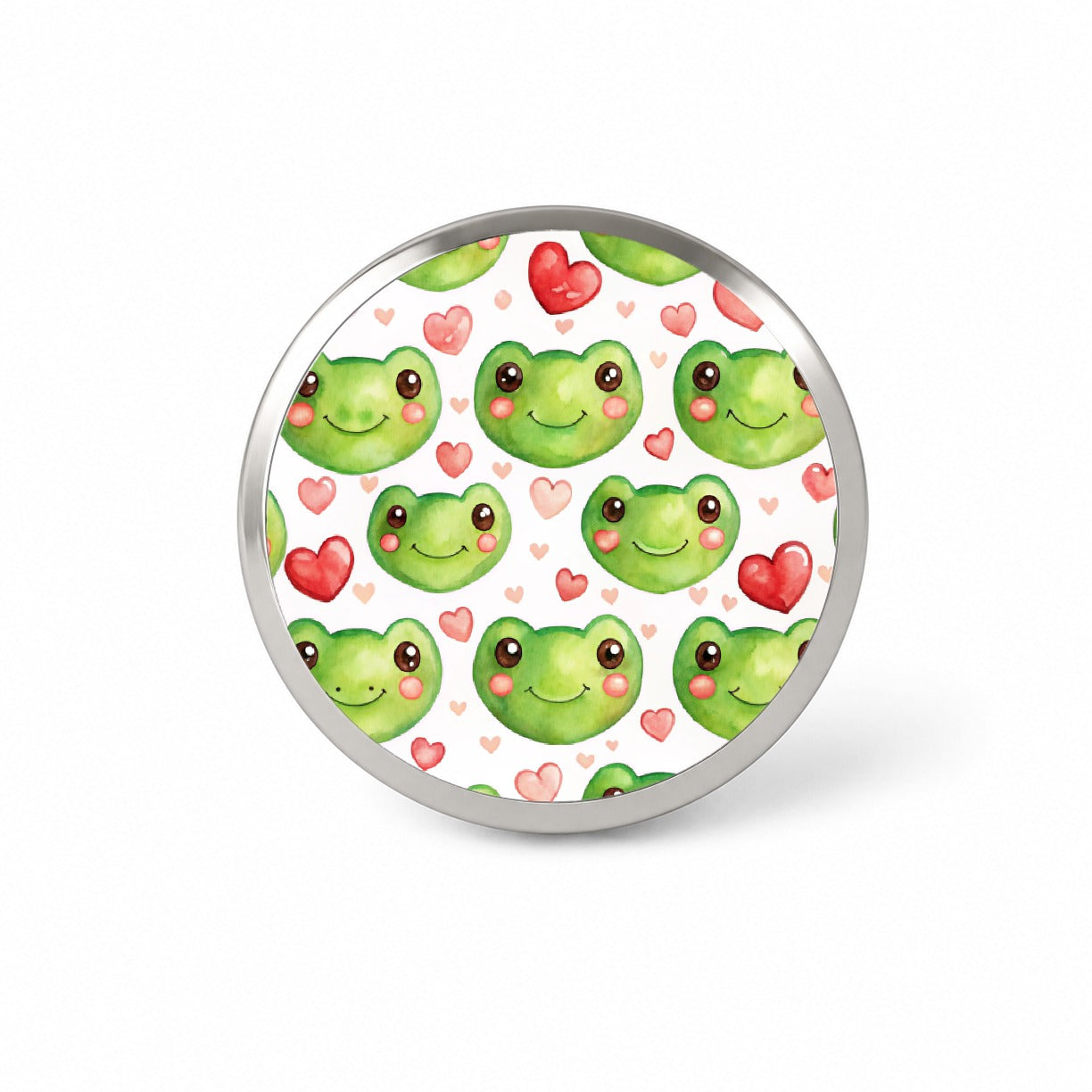 Cute Frog Faces Hearts Watercolor Novelty Hat Backpack Lapel Pin