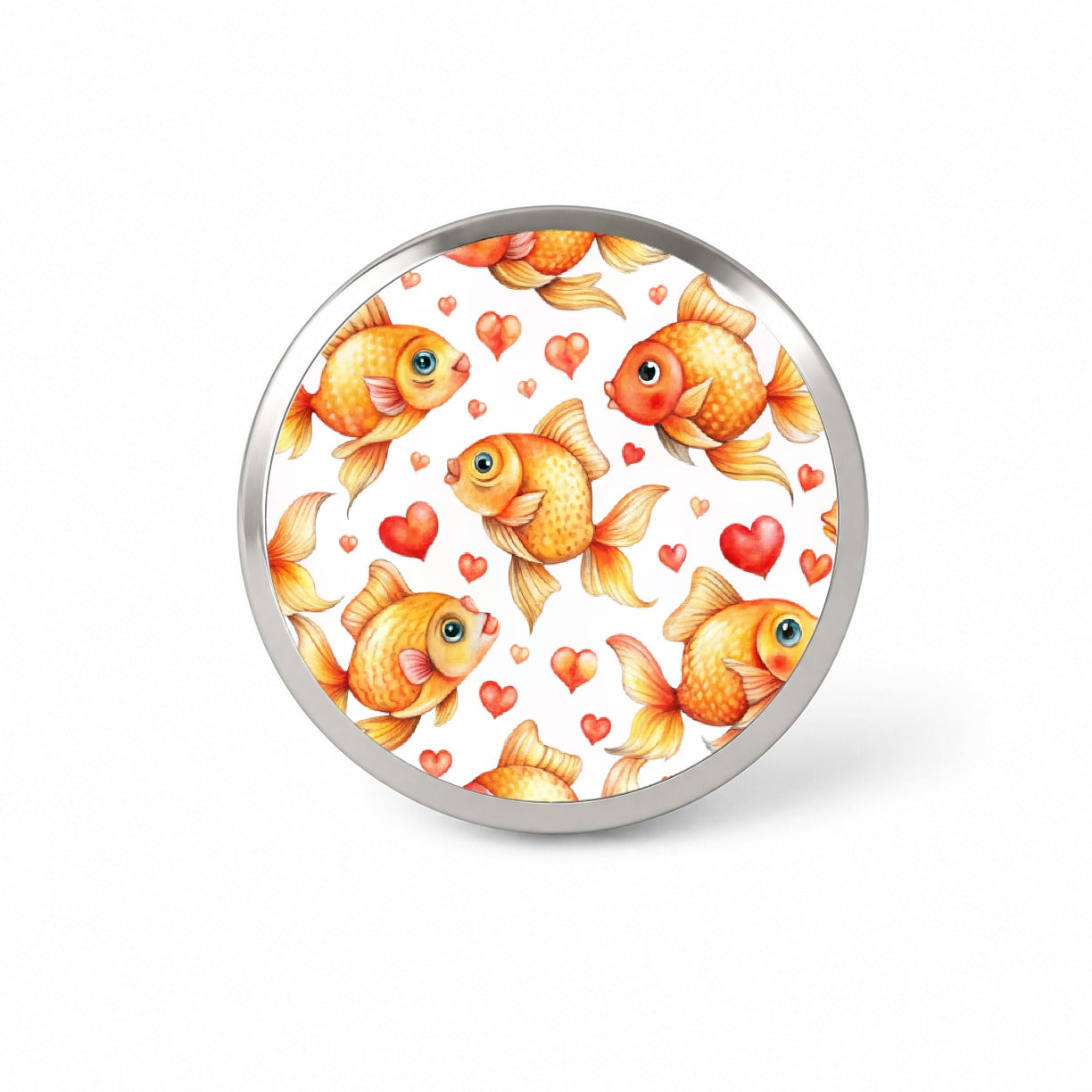 Cute Gold Fish Hearts Watercolor Novelty Hat Backpack Lapel Pin