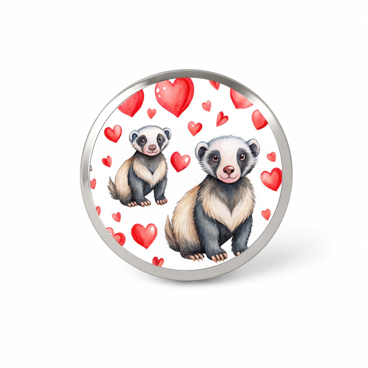 Cute Honey Badger Hearts Watercolor Novelty Hat Backpack Lapel Pin