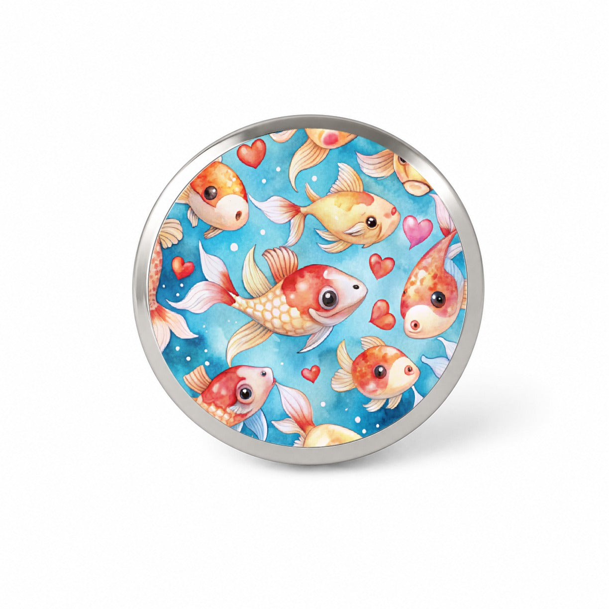 Cute Koi Fishes Hearts Watercolor Novelty Hat Backpack Lapel Pin