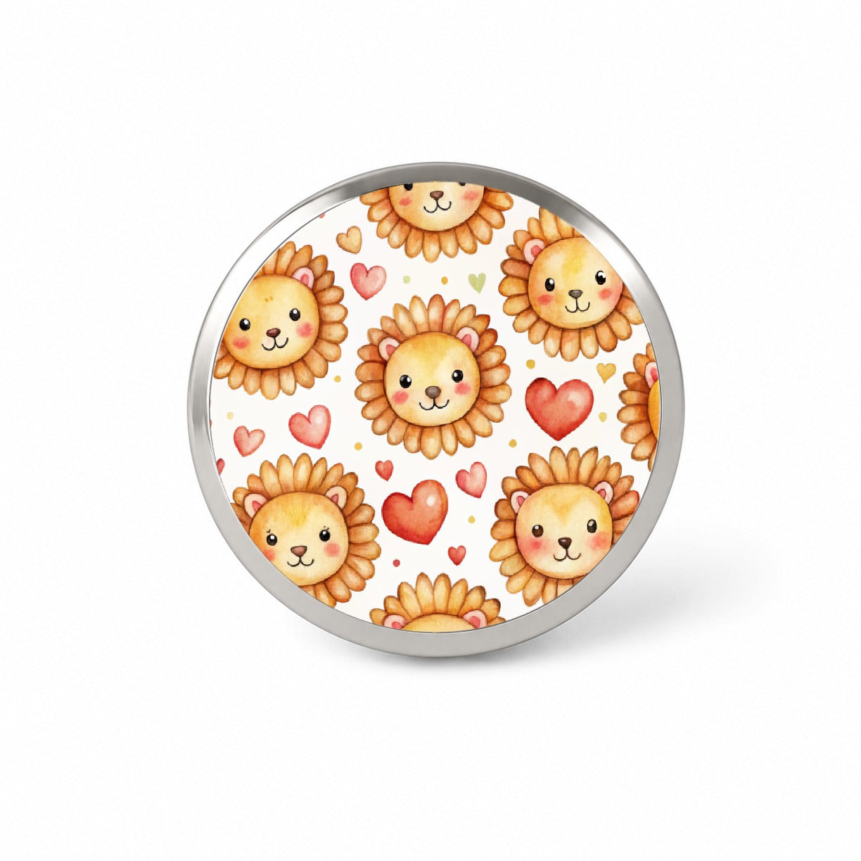 Cute Lion Faces Hearts Watercolor Novelty Hat Backpack Lapel Pin