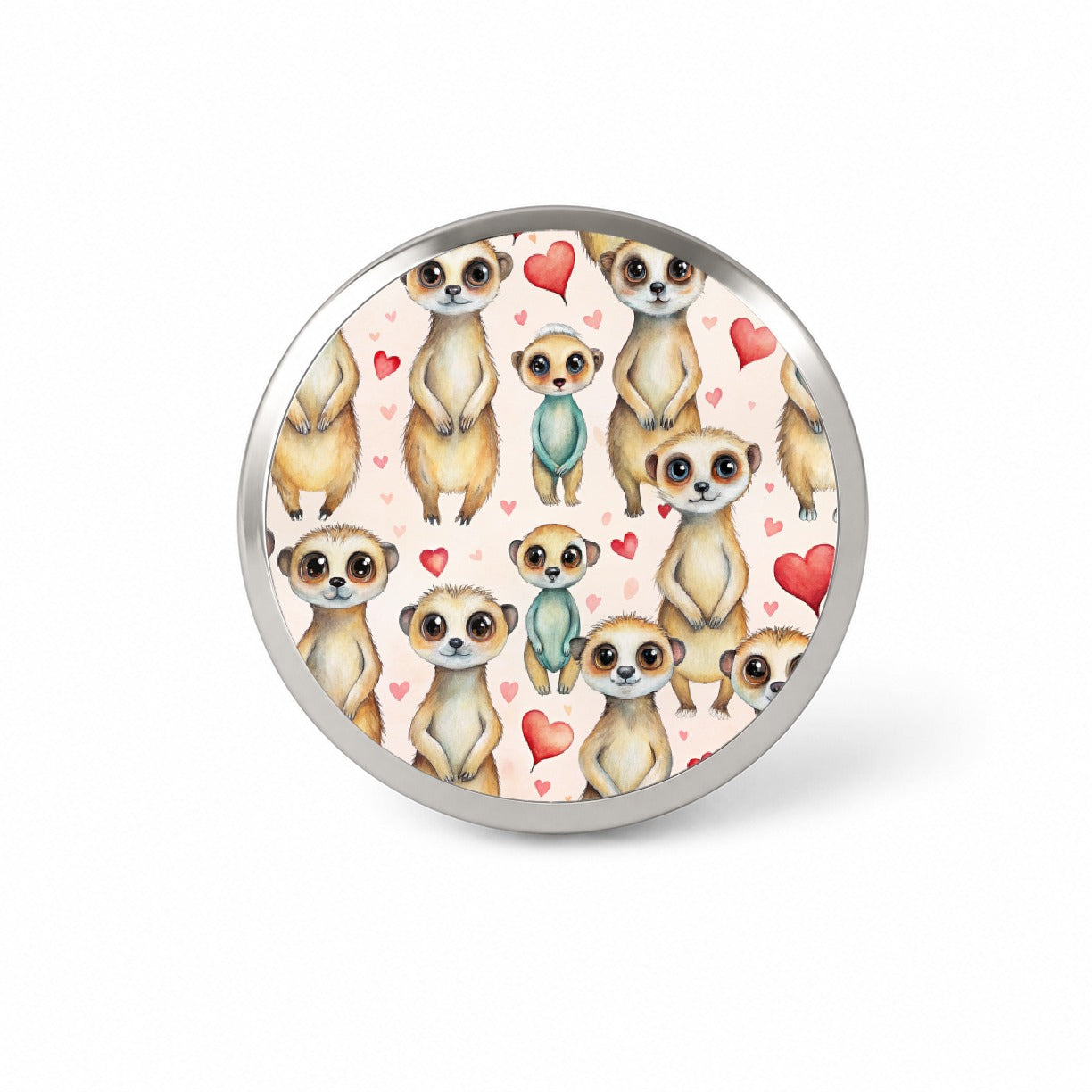 Cute Meerkats Hearts Watercolor Novelty Hat Backpack Lapel Pin