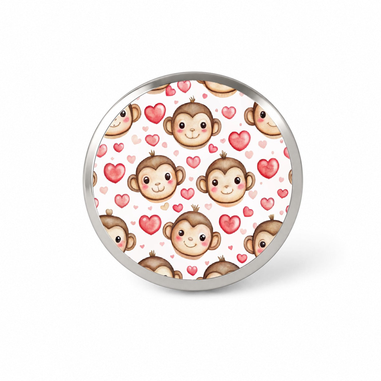 Cute Monkey Faces Hearts Watercolor Novelty Hat Backpack Lapel Pin