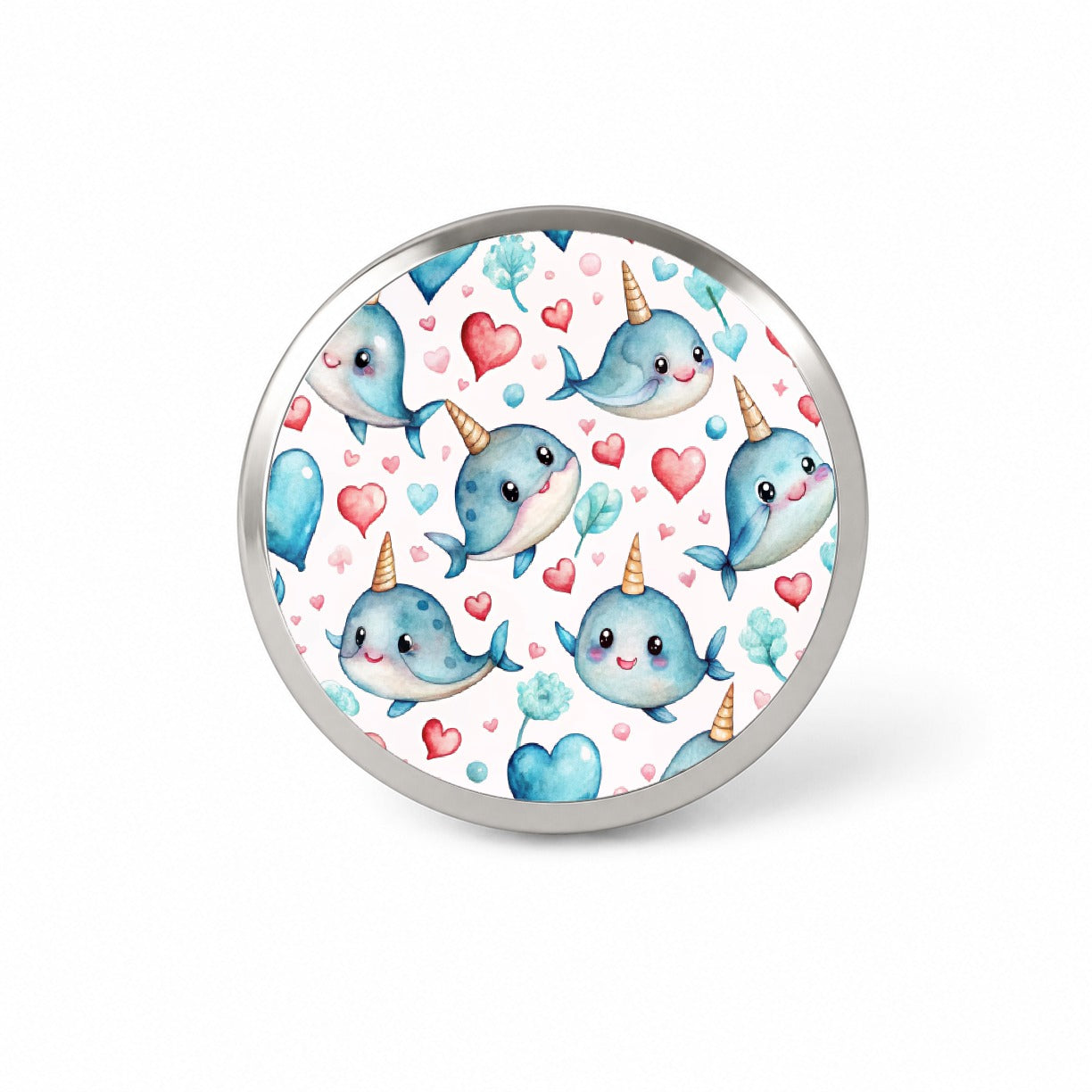 Cute Narwhals Hearts Watercolor Novelty Hat Backpack Lapel Pin