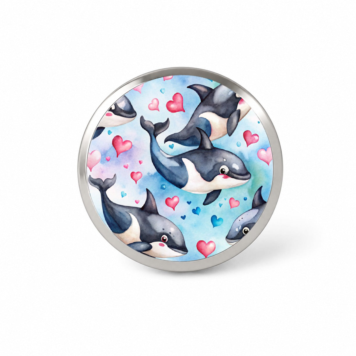 Cute Orcas Whales Hearts Watercolor Novelty Hat Backpack Lapel Pin
