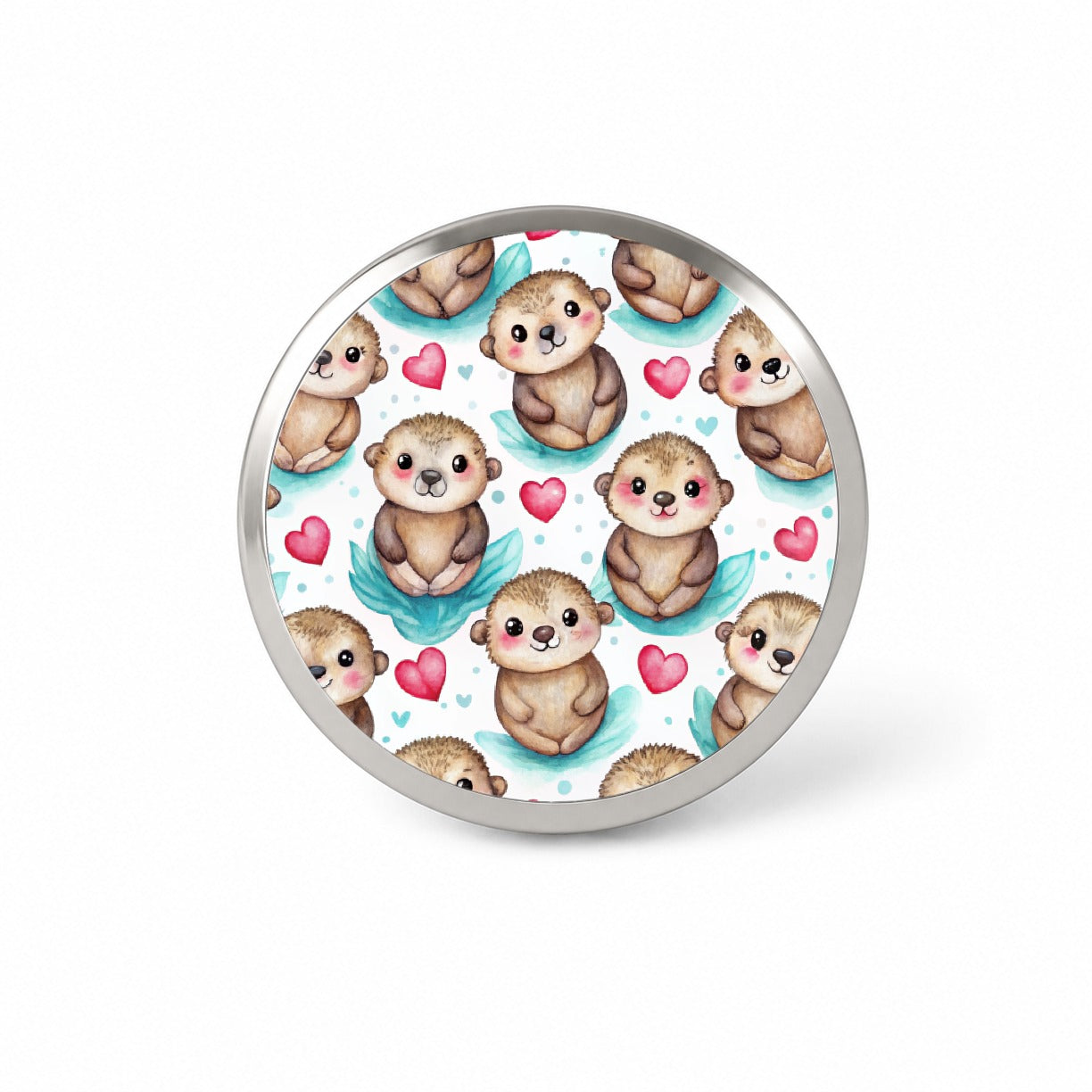 Cute Otters Hearts Watercolor Novelty Hat Backpack Lapel Pin