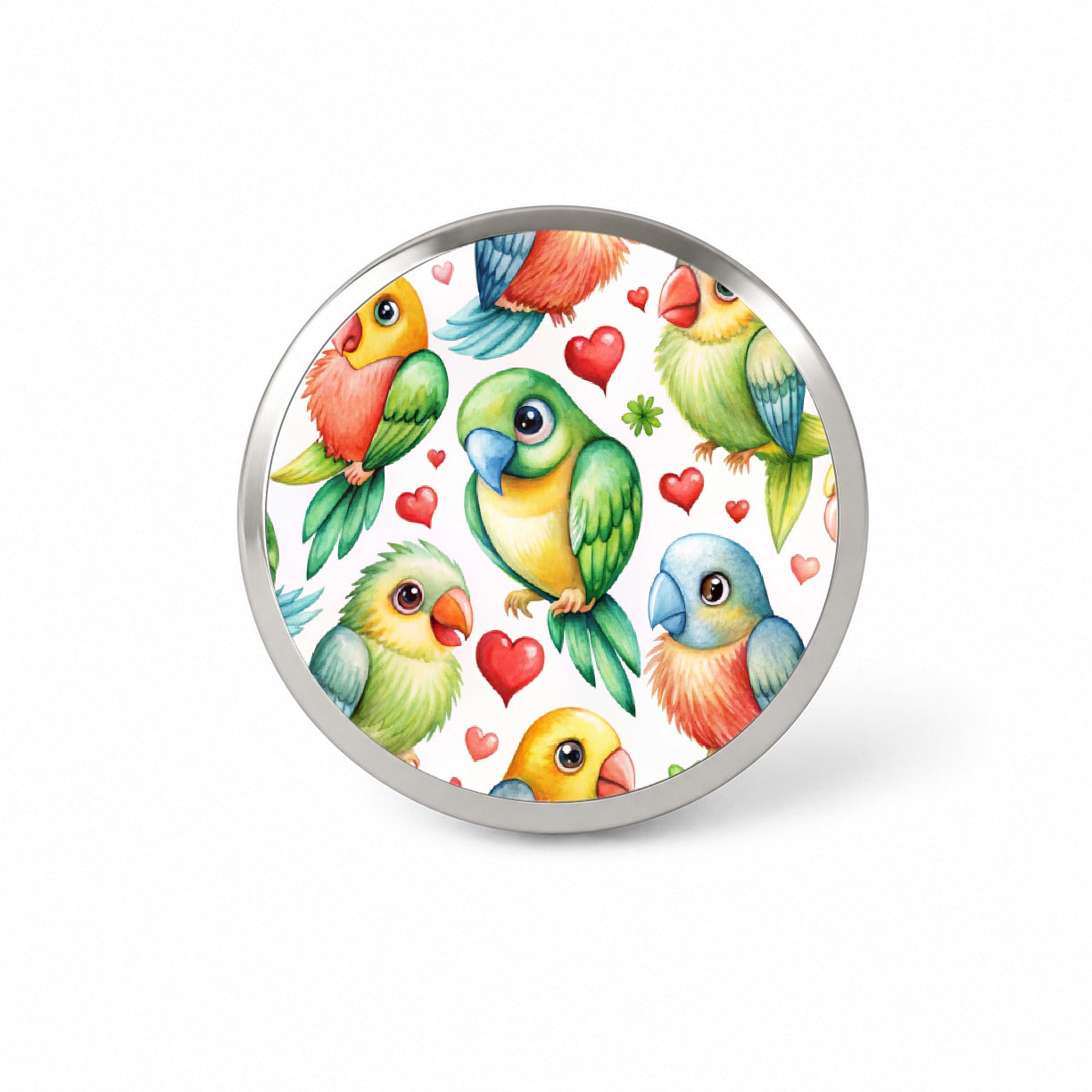 Cute Parrots Hearts Watercolor Novelty Hat Backpack Lapel Pin