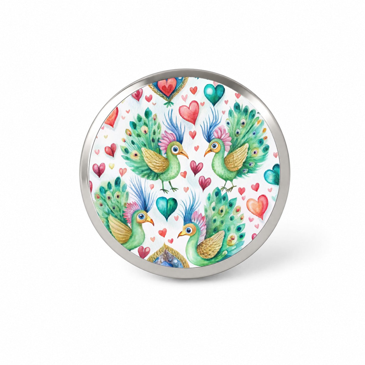Cute Peacocks Hearts Watercolor Novelty Hat Backpack Lapel Pin