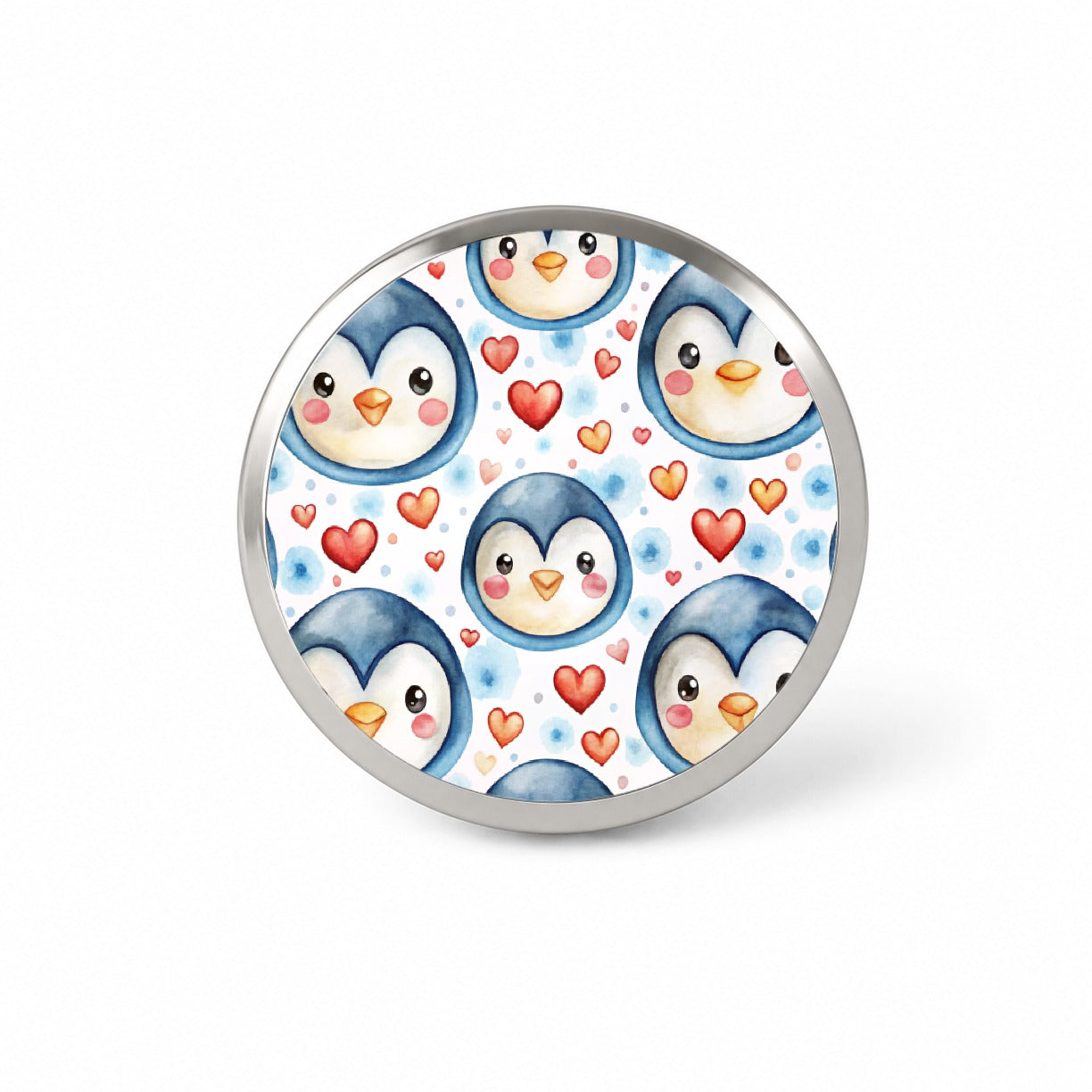 Cute Penguin Faces Hearts Watercolor Novelty Hat Backpack Lapel Pin