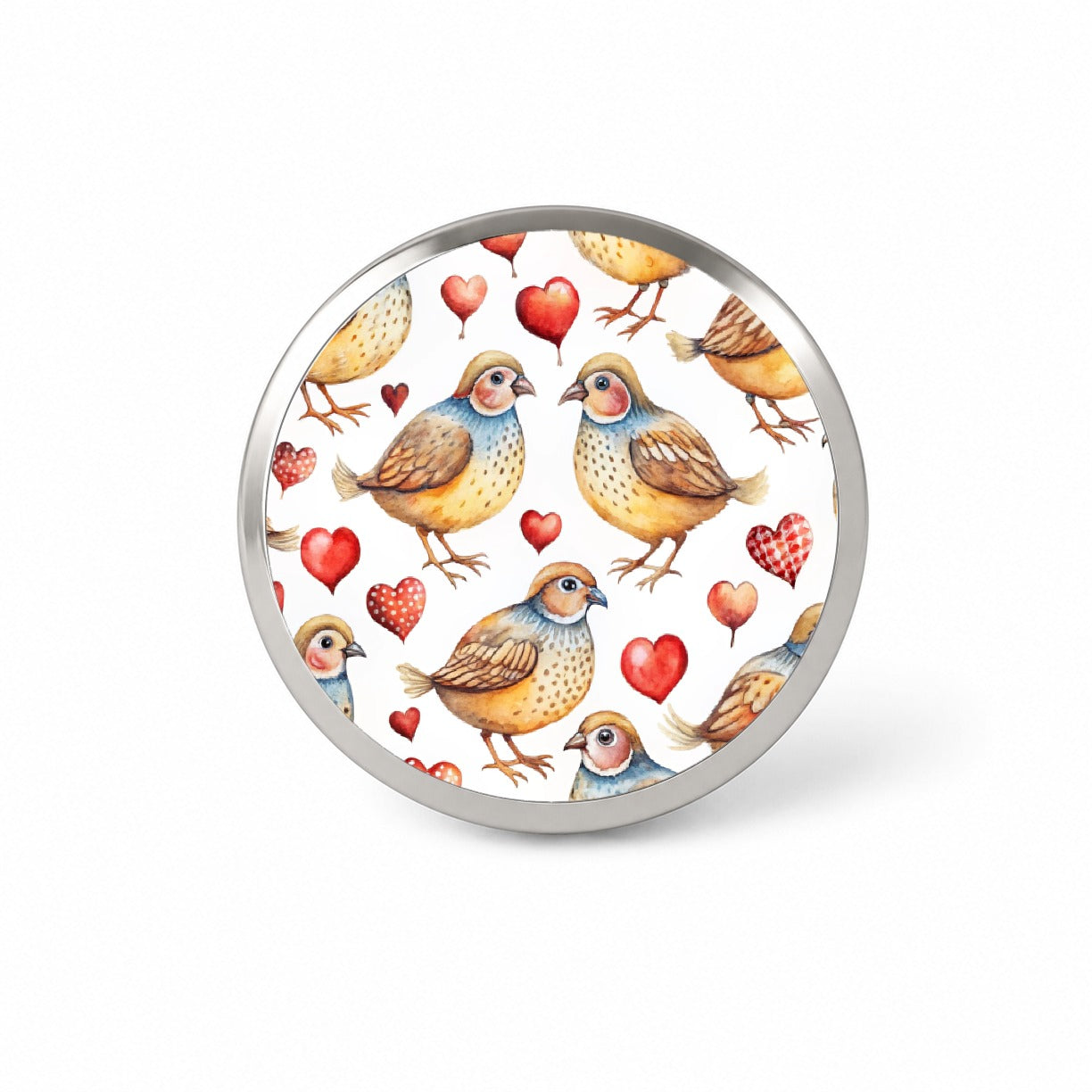 Cute Quails Hearts Watercolor Novelty Hat Backpack Lapel Pin