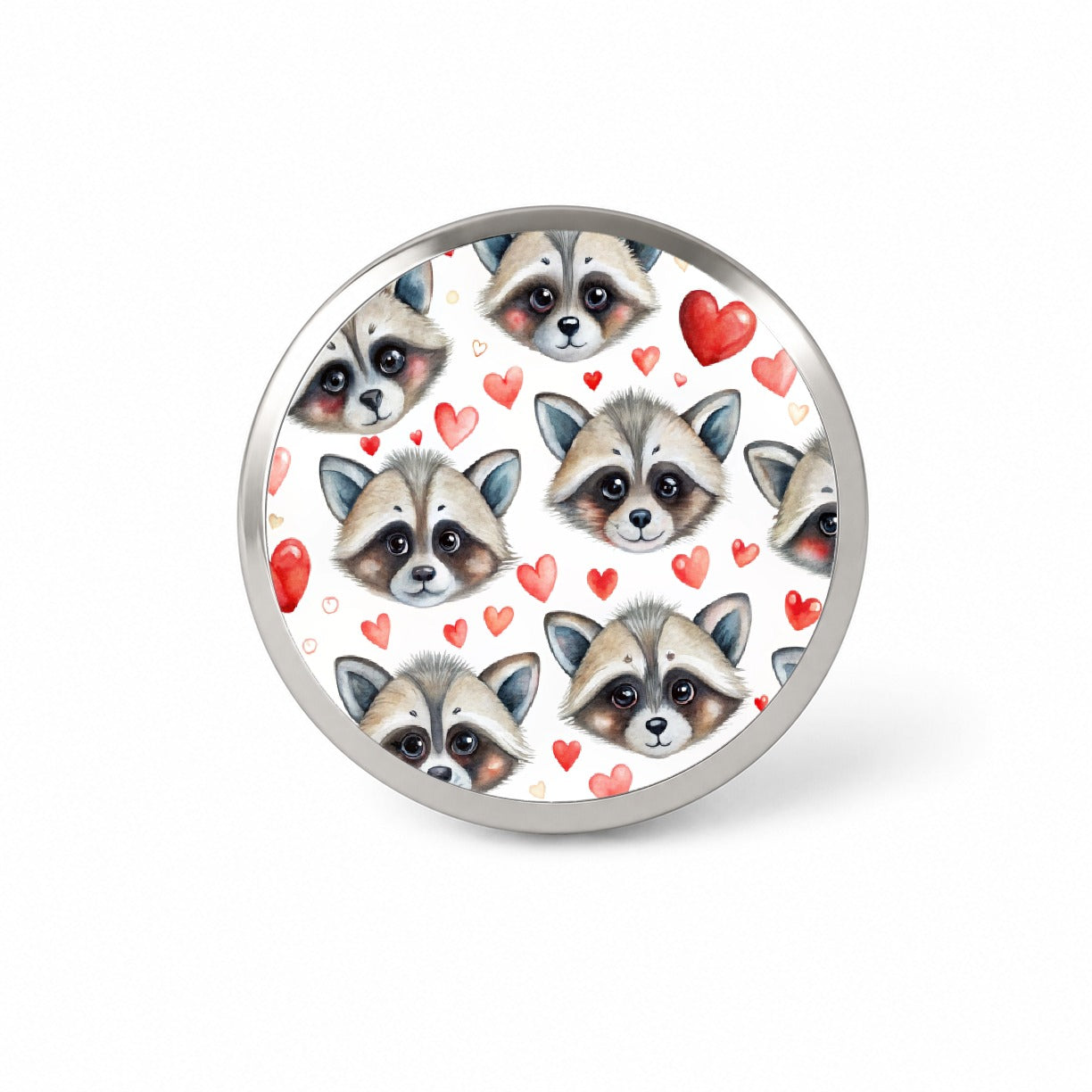 Cute Raccoon Faces Hearts Novelty Hat Backpack Lapel Pin