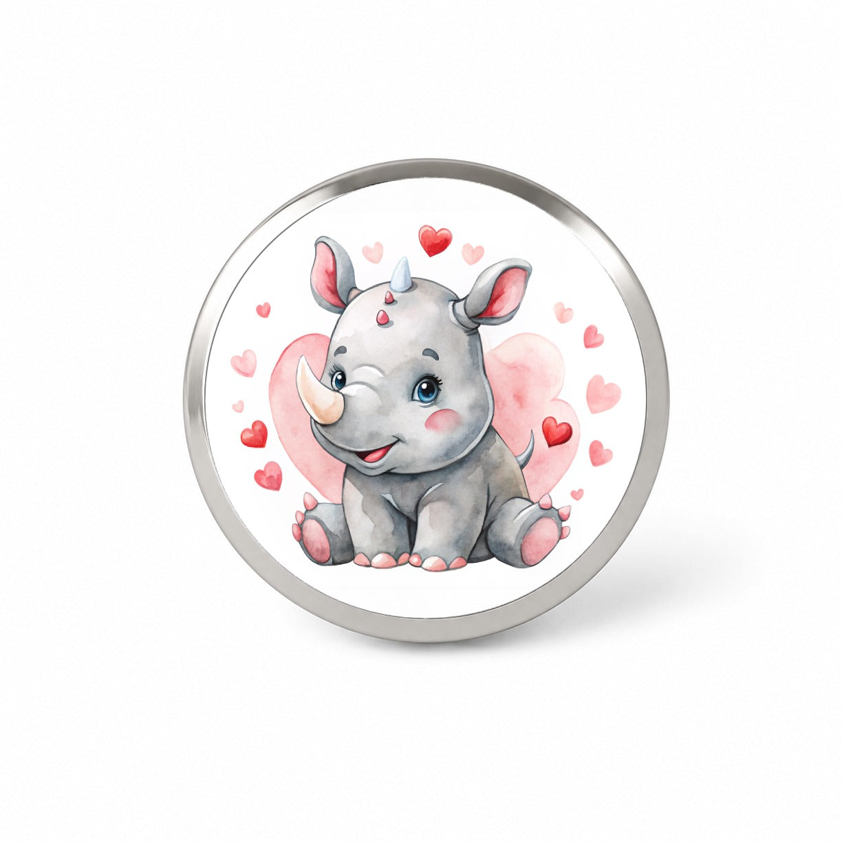 Cute Rhinoceros Hearts Watercolor Novelty Hat Backpack Lapel Pin