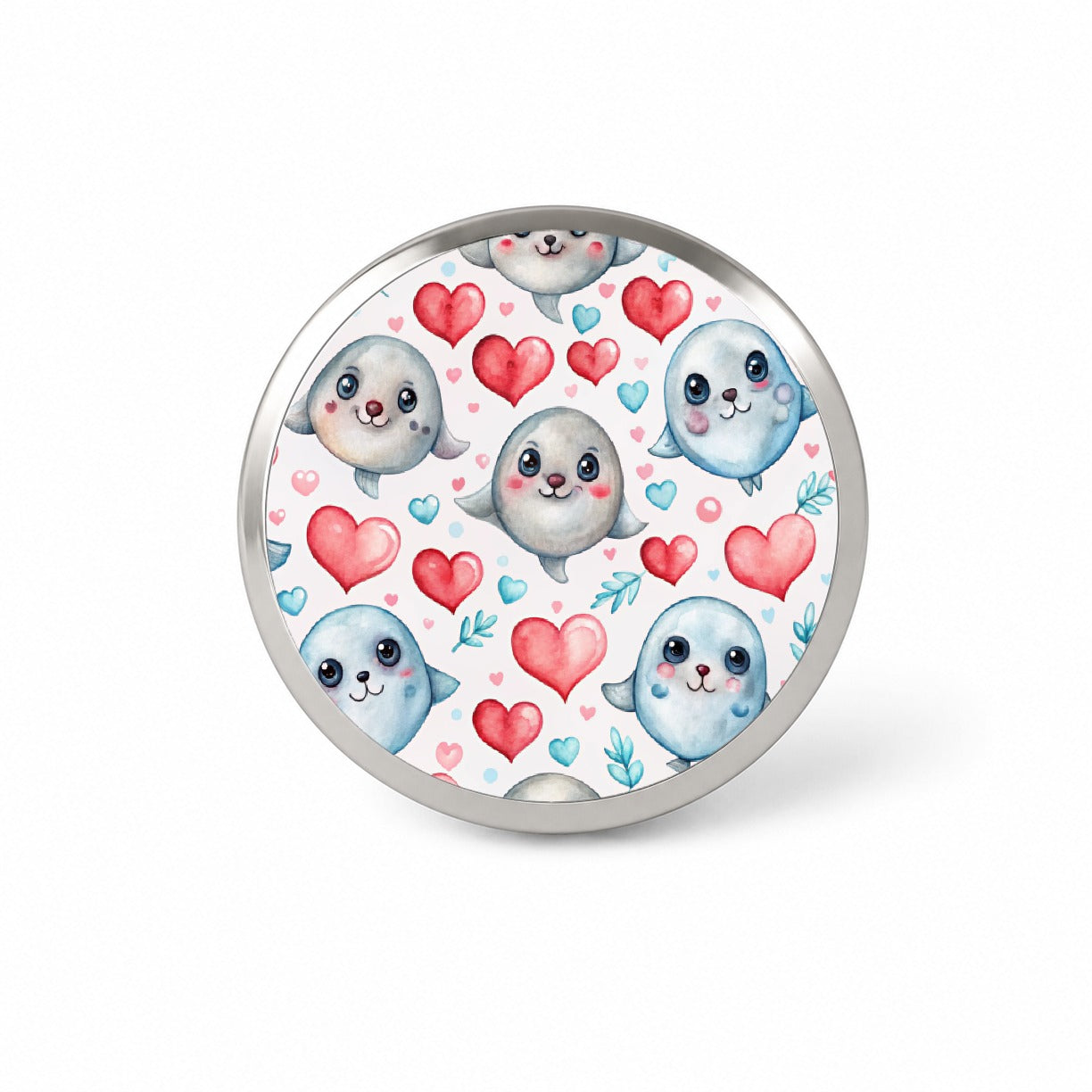 Cute Seals Hearts Watercolor Novelty Hat Backpack Lapel Pin