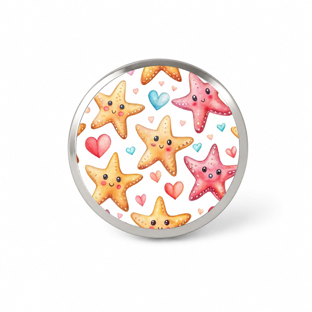Cute Starfish Hearts Watercolor Novelty Hat Backpack Lapel Pin