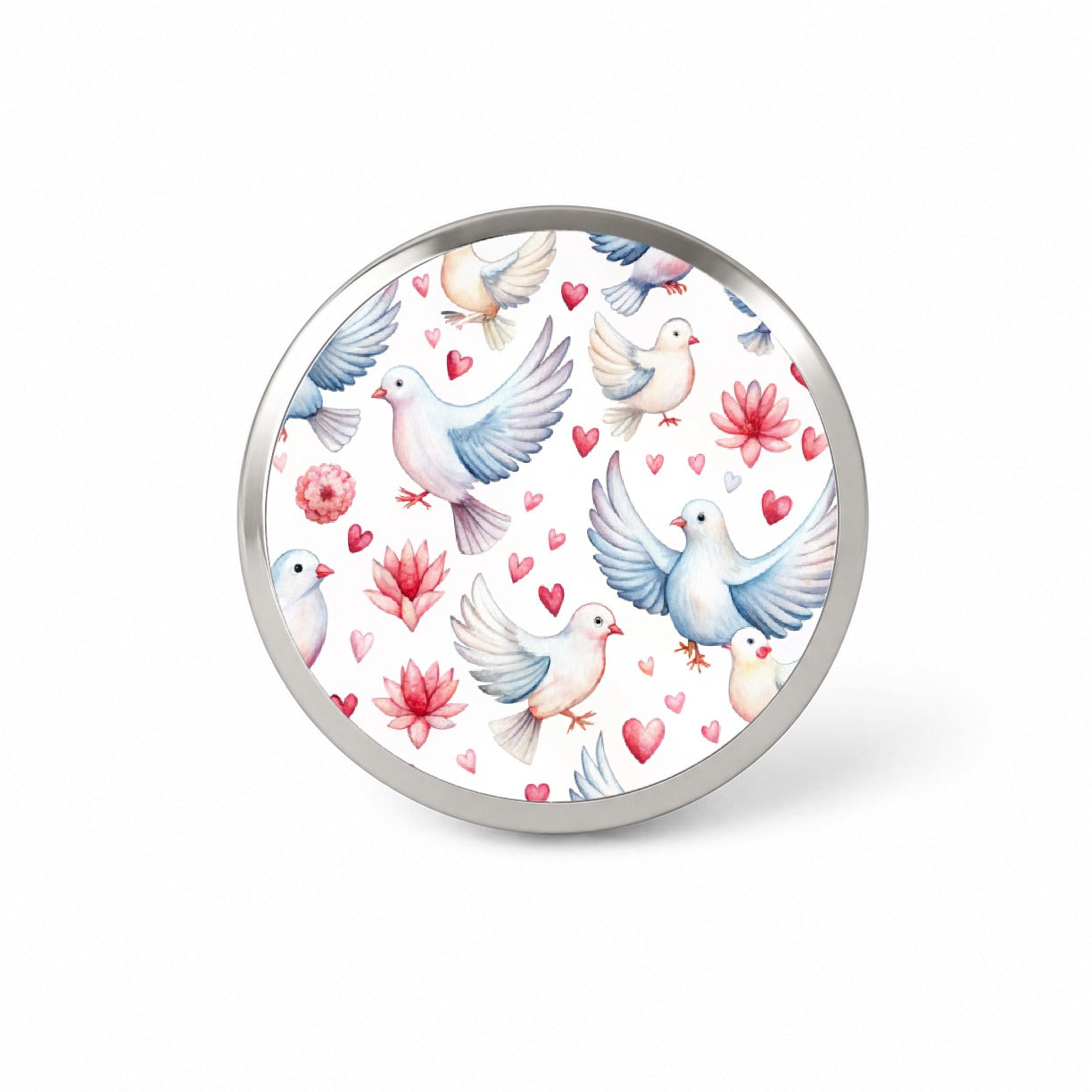 Doves Hearts Watercolor Novelty Hat Backpack Lapel Pin