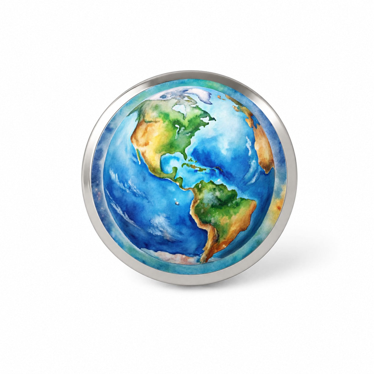 Earth North South America From Space Watercolor Novelty Hat Backpack Lapel Pin