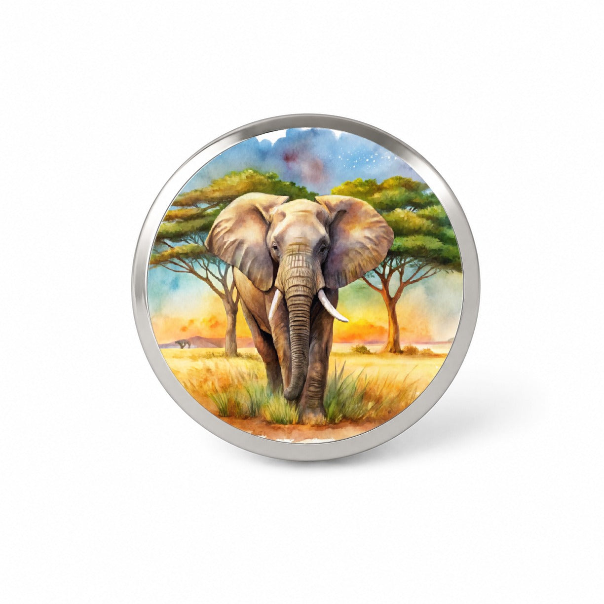 Elephant African Plain Watercolor Design Novelty Hat Backpack Lapel Pin