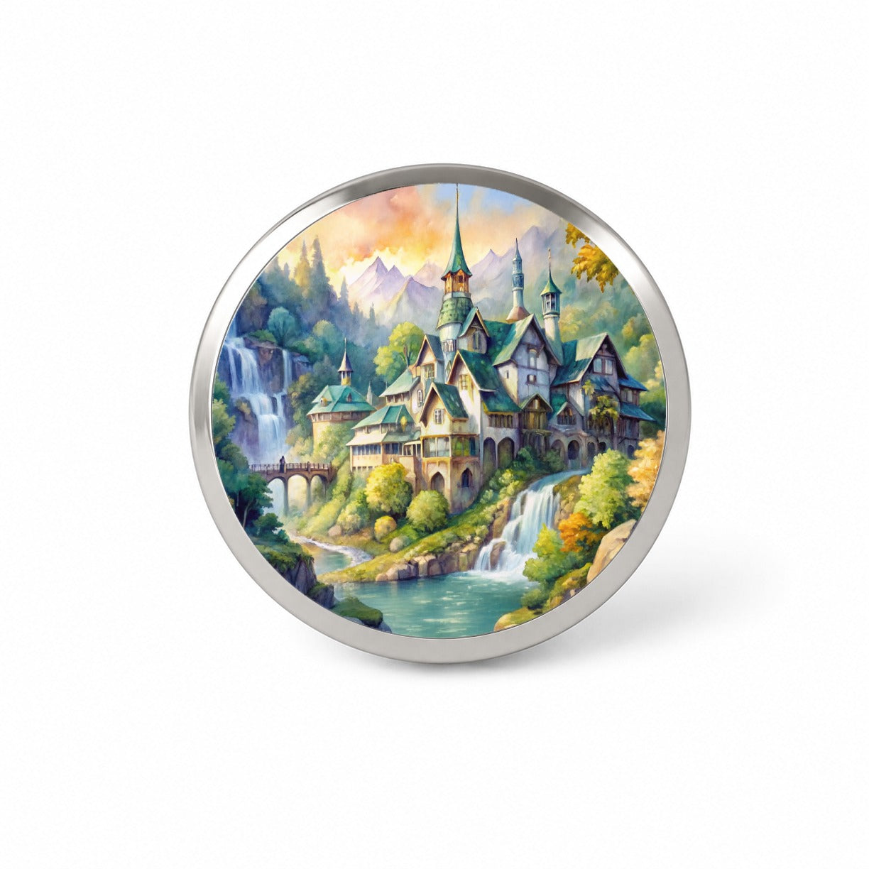 Elvish Elven Castle Fantasy Beautiful Watercolor Novelty Hat Backpack Lapel Pin