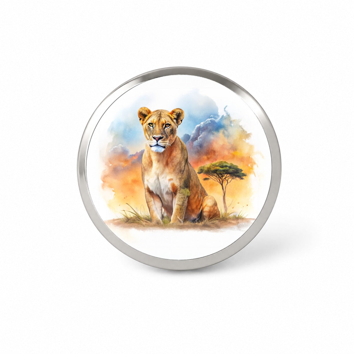 Female Lion African Plain Watercolor Design Novelty Hat Backpack Lapel Pin