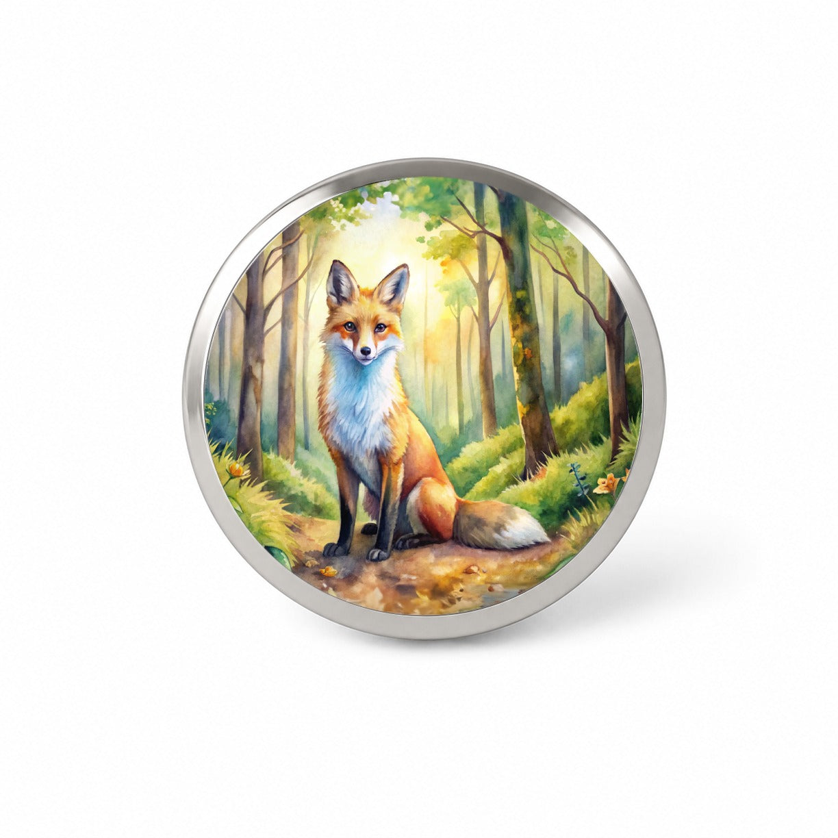 Fox Sitting In Forest Watercolor Novelty Hat Backpack Lapel Pin