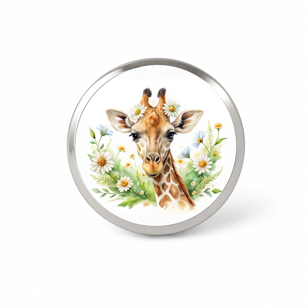 Giraffe Watercolor Design With Daisies Novelty Hat Backpack Lapel Pin