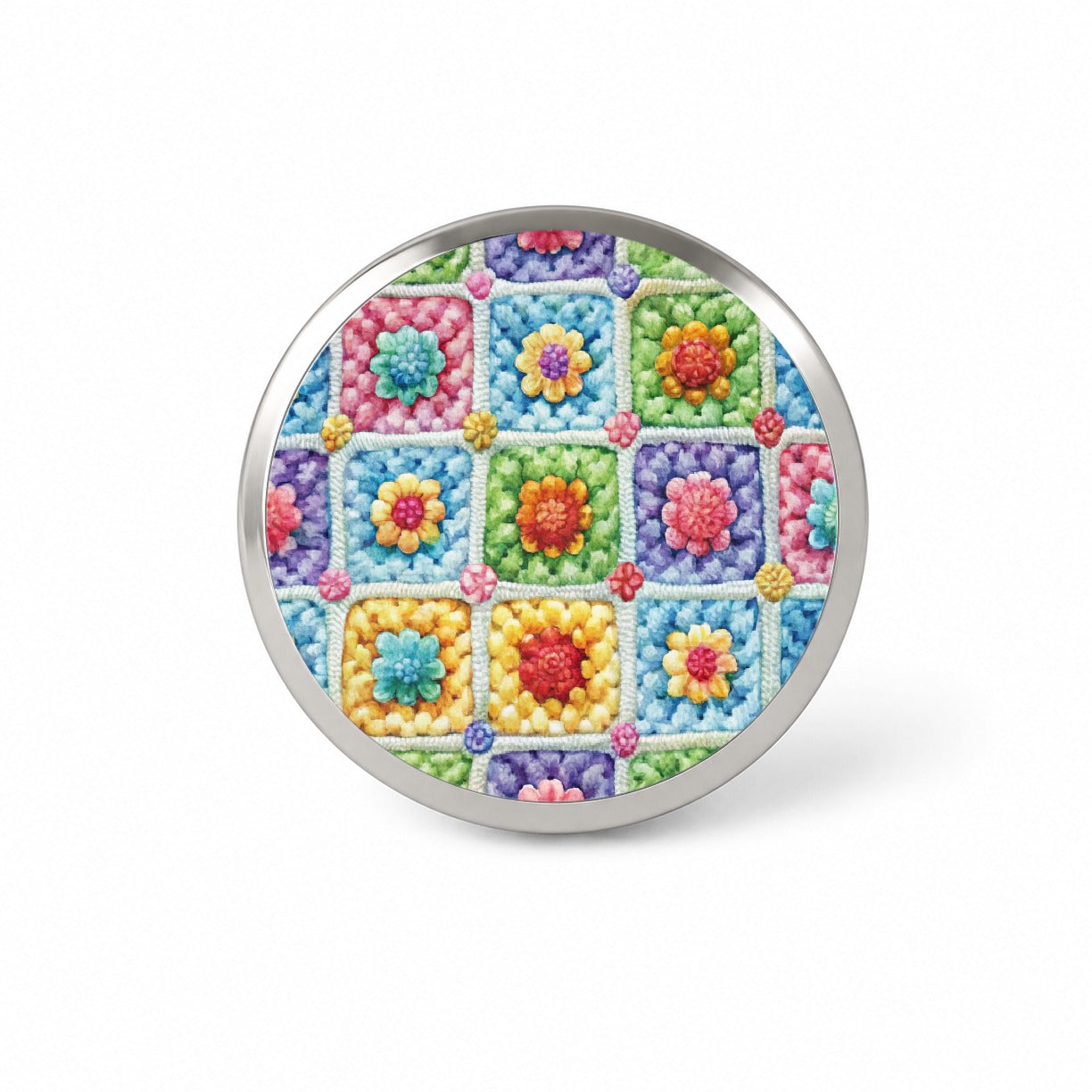 Granny Square Crochet Crocheting Pattern Watercolor Novelty Hat Backpack Lapel Pin