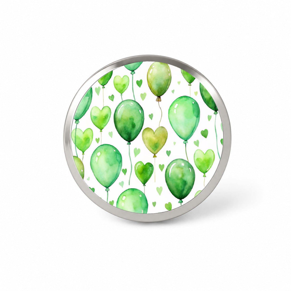 Green Balloons Hearts Watercolor Birthday Novelty Hat Backpack Lapel Pin
