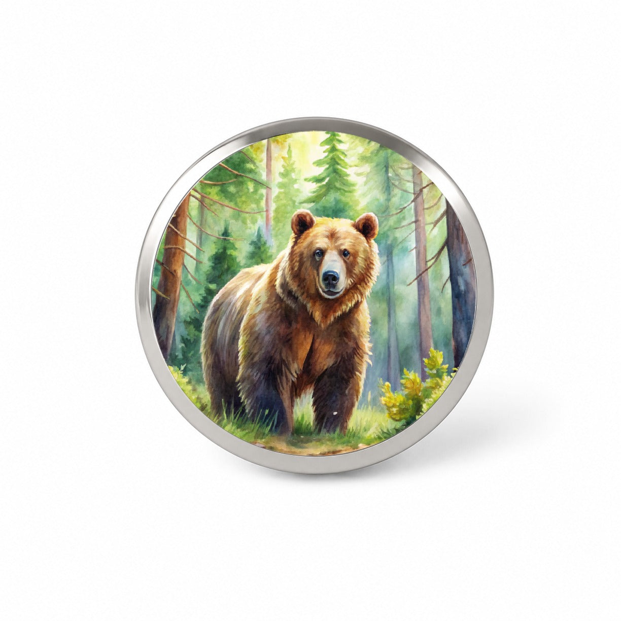 Grizzly Bear In Forest Watercolor Novelty Hat Backpack Lapel Pin