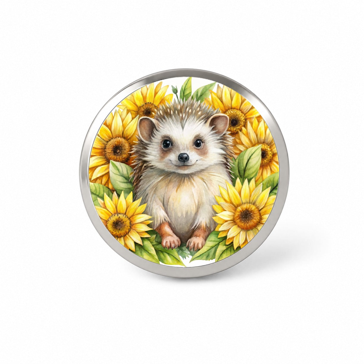 Hedgehog Watercolor Design With Sunflowers Novelty Hat Backpack Lapel Pin