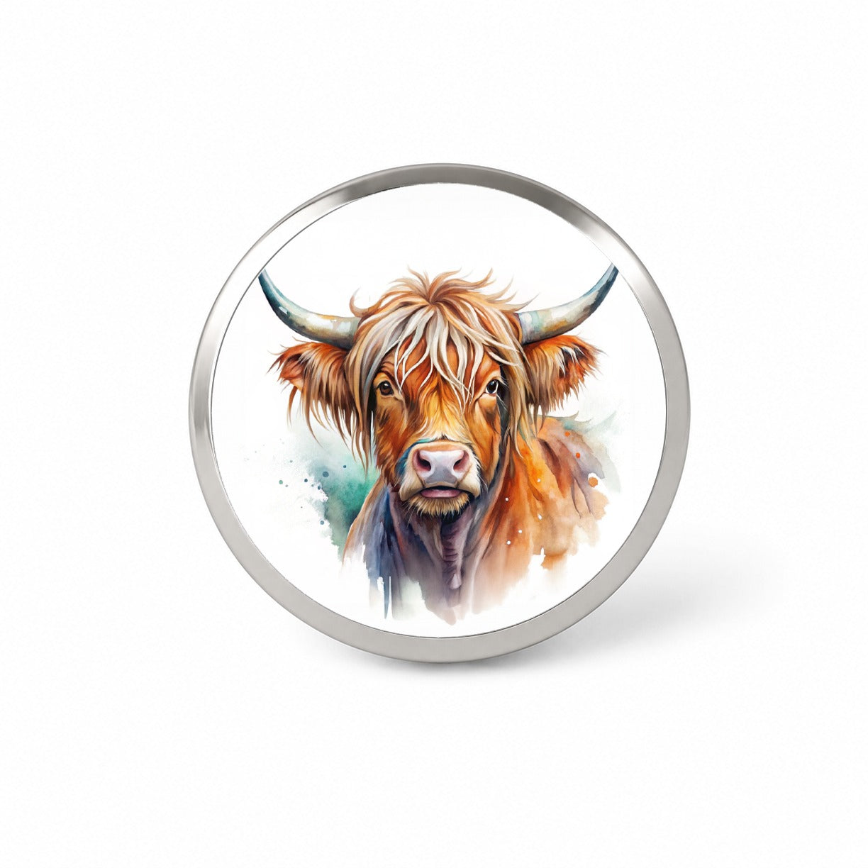 Highland Cow Watercolor Design Novelty Hat Backpack Lapel Pin