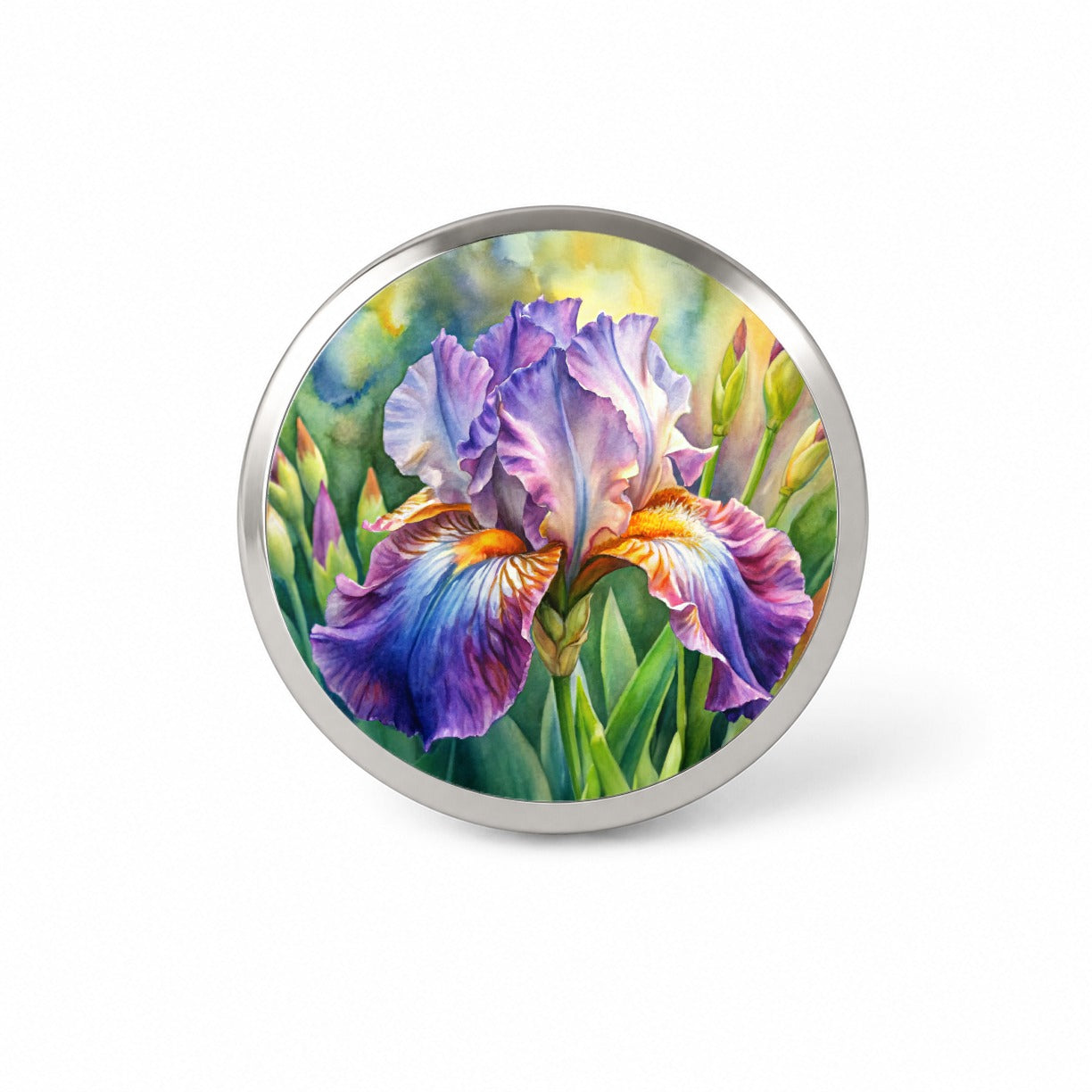 Iris Purple Flowers Watercolor Novelty Hat Backpack Lapel Pin