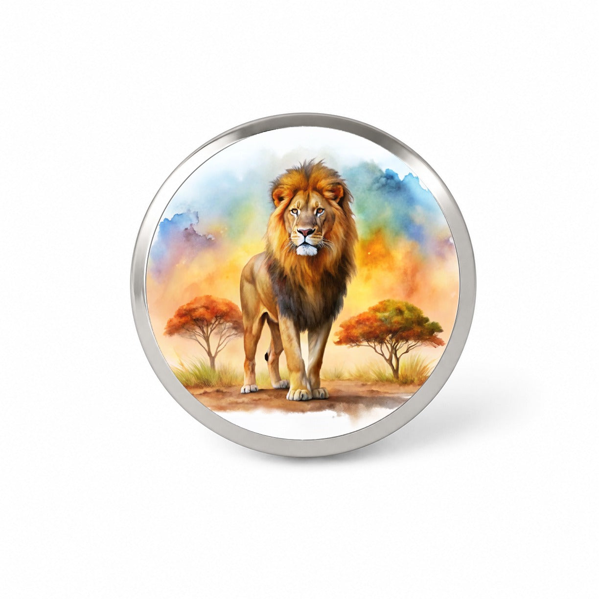 Lion African Plain Watercolor Novelty Hat Backpack Lapel Pin