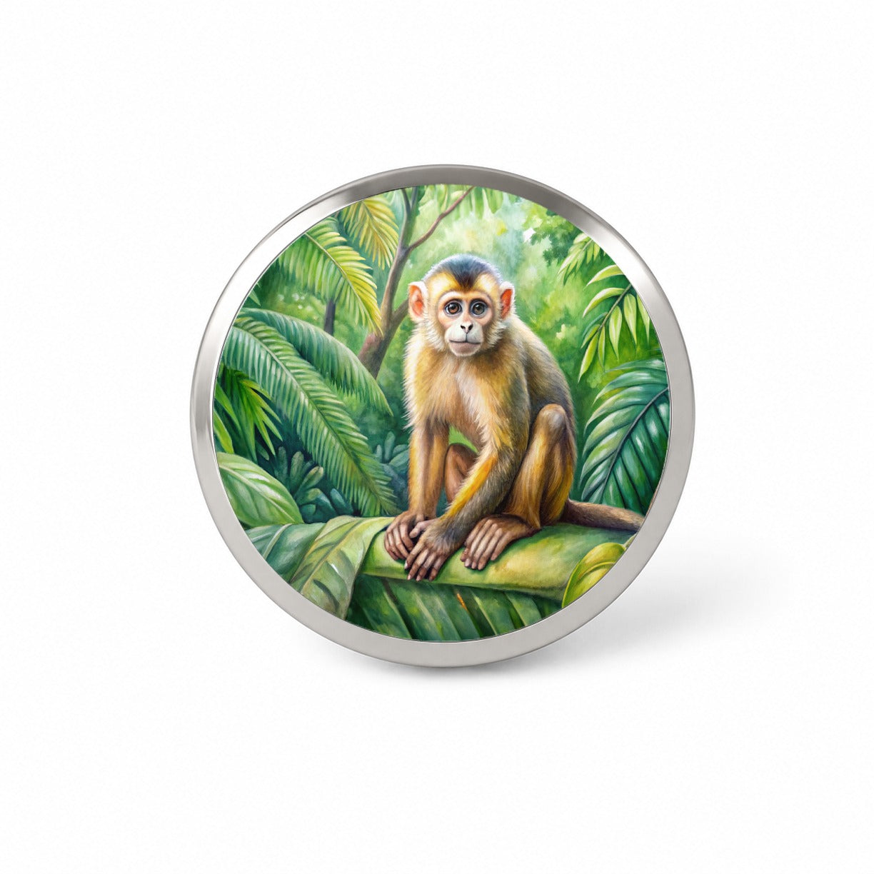 Monkey In Rainforest Watercolor Novelty Hat Backpack Lapel Pin