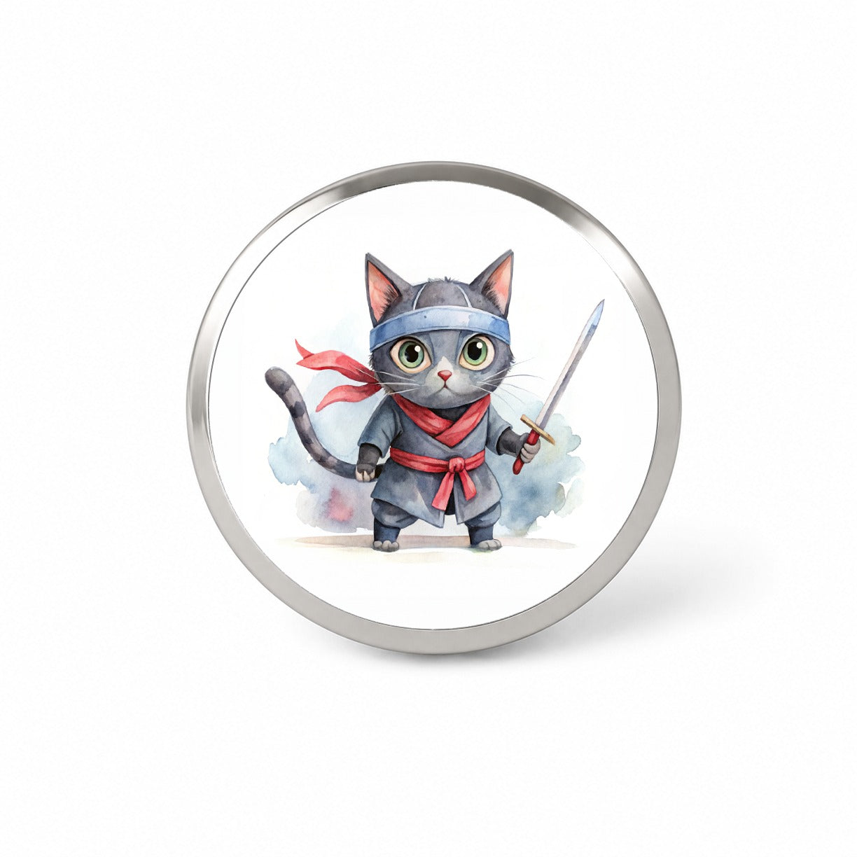 Ninja Cat Watercolor Novelty Hat Backpack Lapel Pin