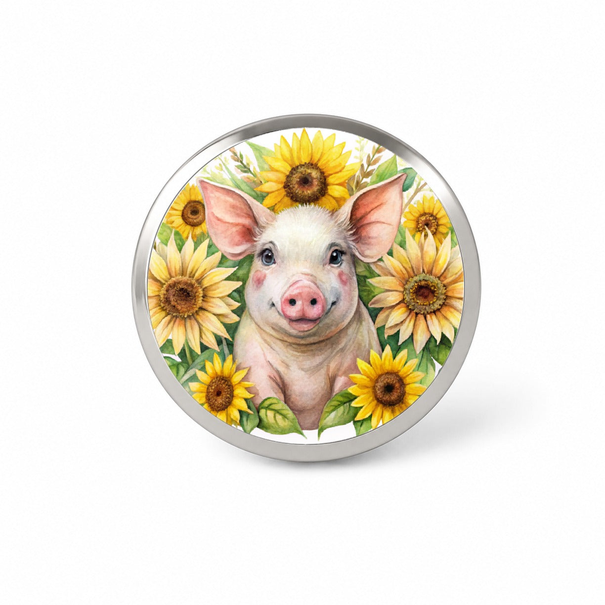 Pig In Sunflowers Watercolor Design Novelty Hat Backpack Lapel Pin