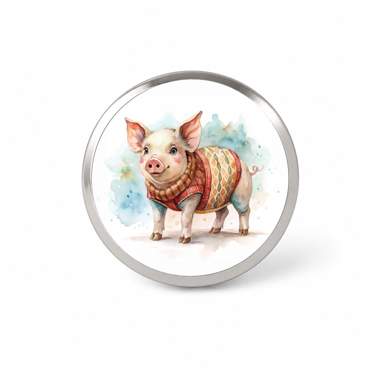 Pig Wearing A Sweater Watercolor Novelty Hat Backpack Lapel Pin
