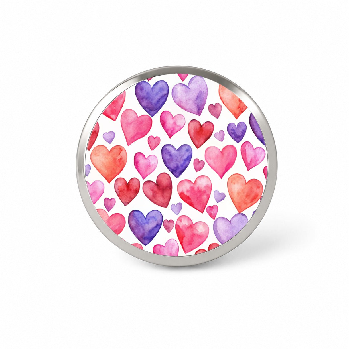 Pink Red Purple Hearts Watercolor Novelty Hat Backpack Lapel Pin