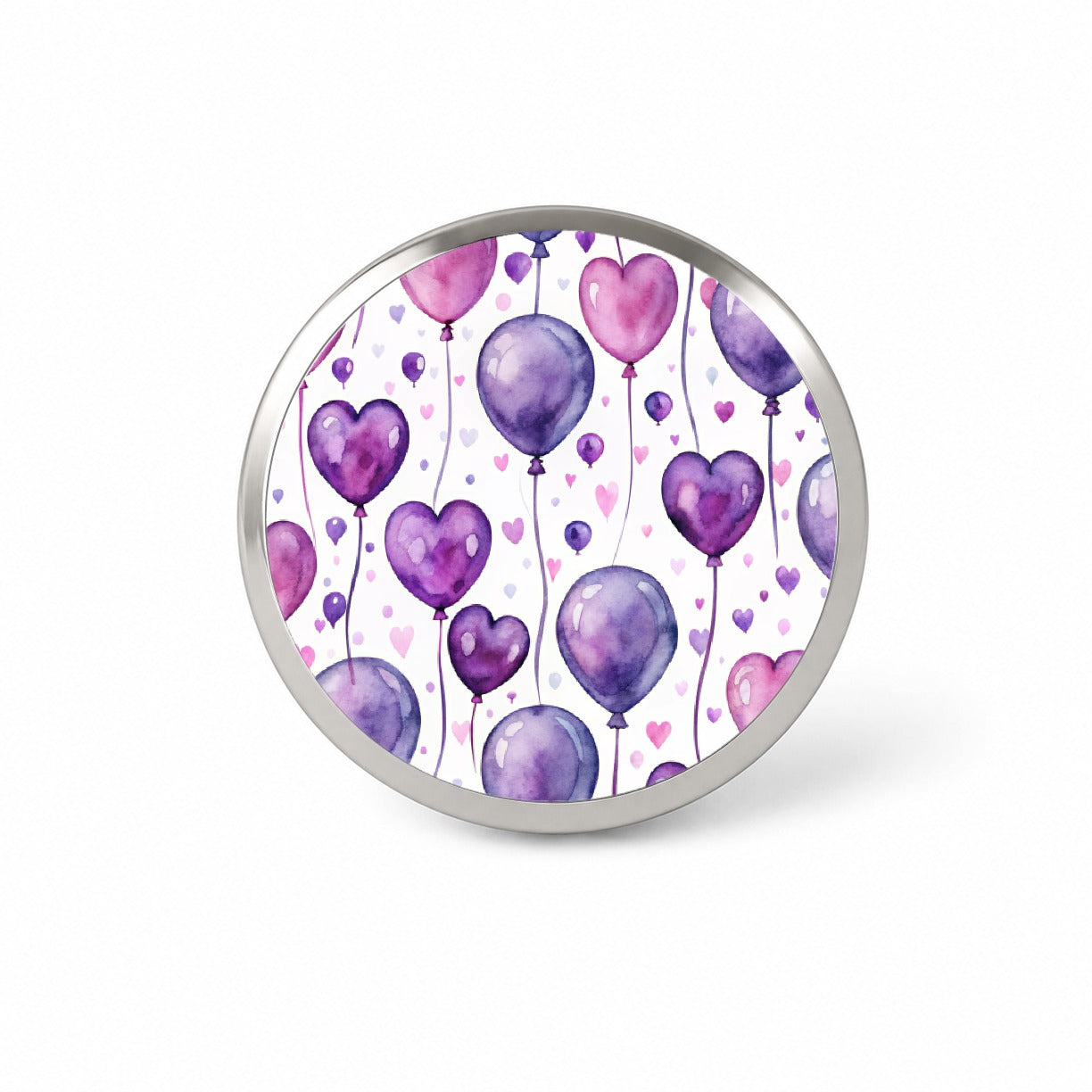 Purple Balloons Hearts Watercolor Birthday Novelty Hat Backpack Lapel Pin