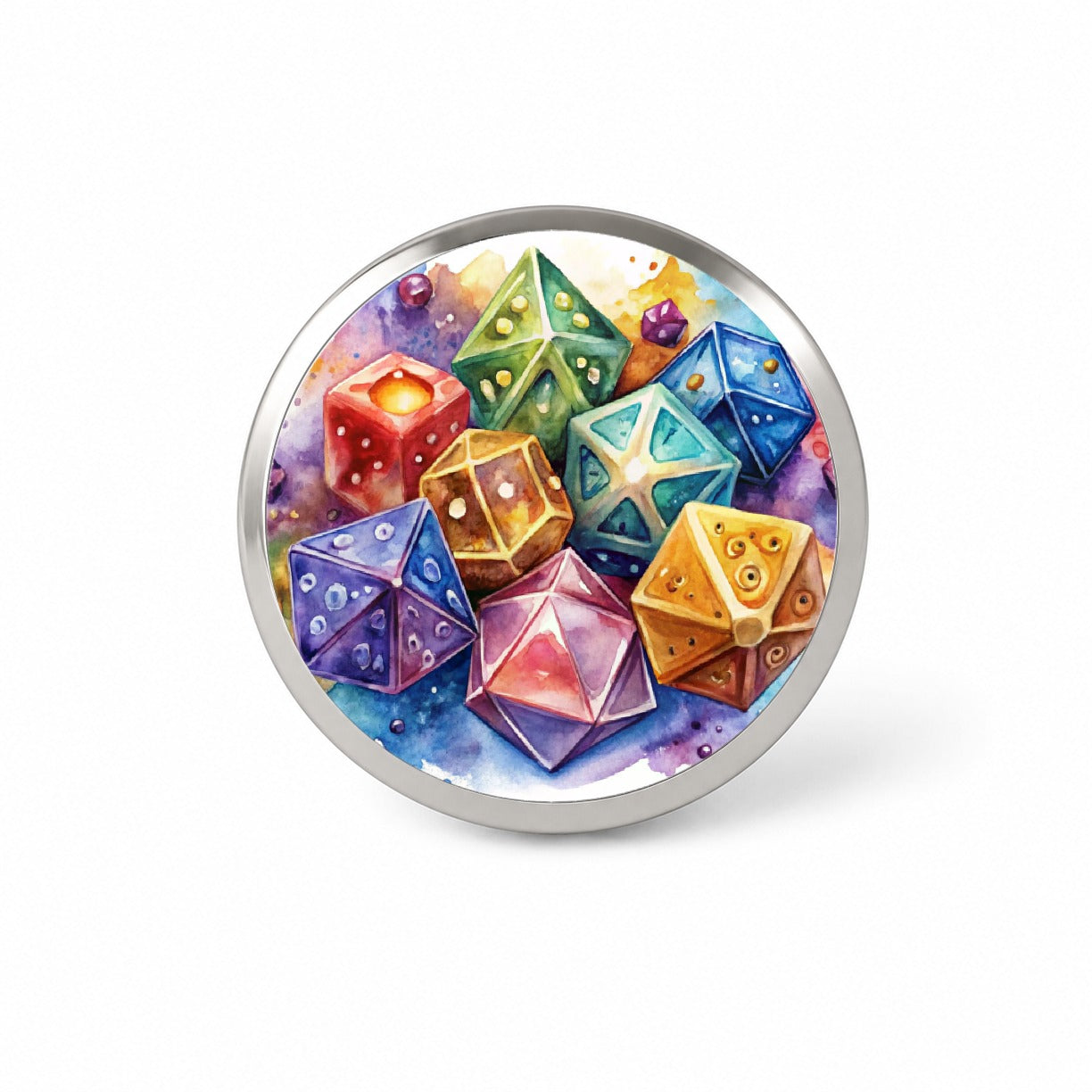 Role Playing Game Dice Watercolor Design Novelty Hat Backpack Lapel Pin