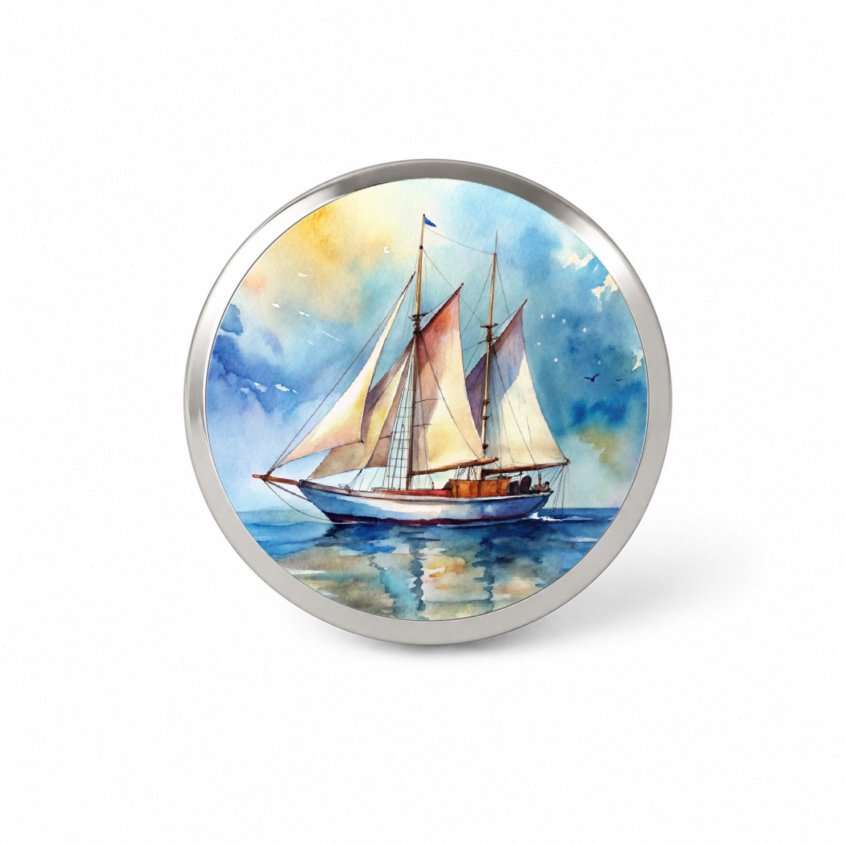 Sailboat At Sea Watercolor Design Novelty Hat Backpack Lapel Pin