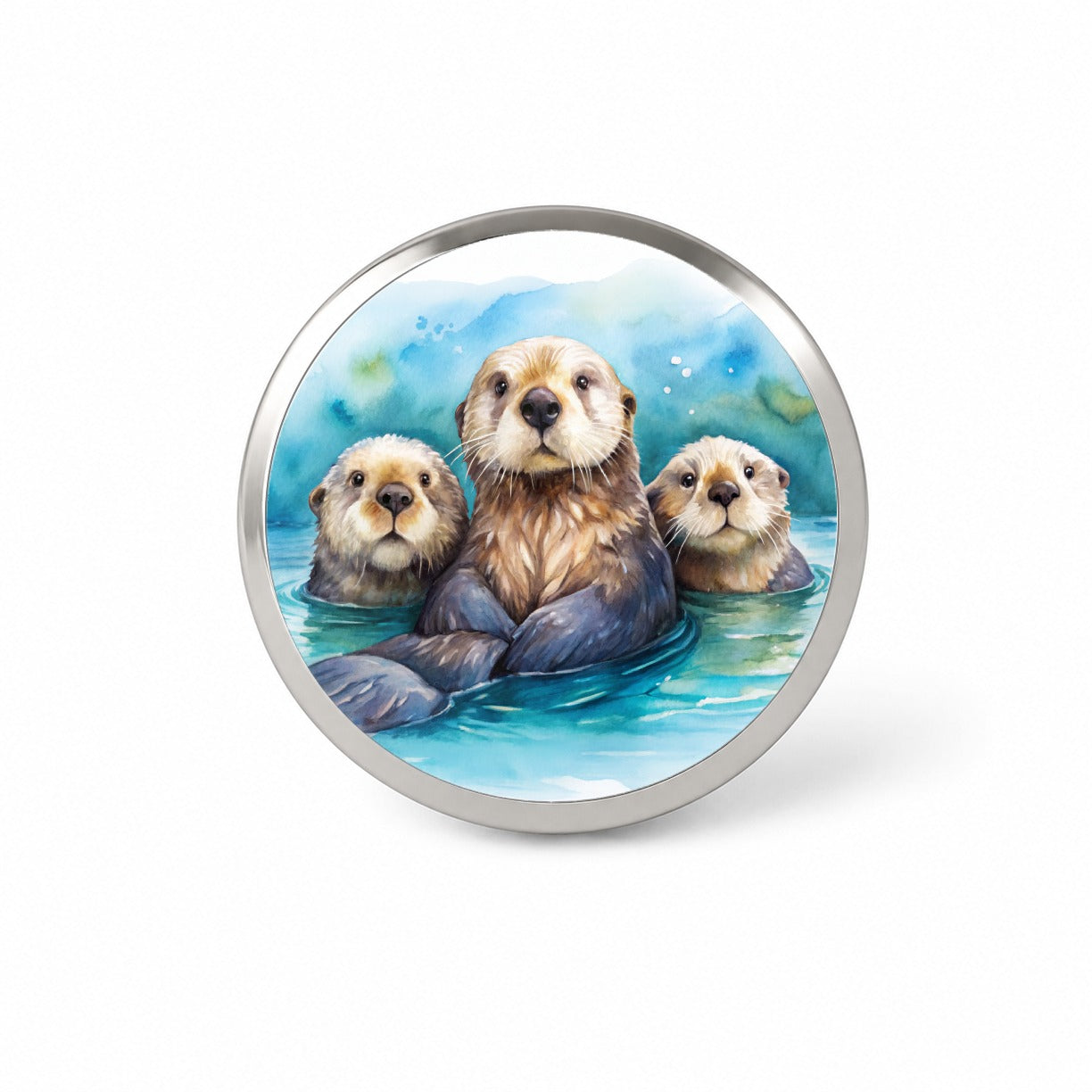 Sea Otters Watercolor Design Novelty Hat Backpack Lapel Pin